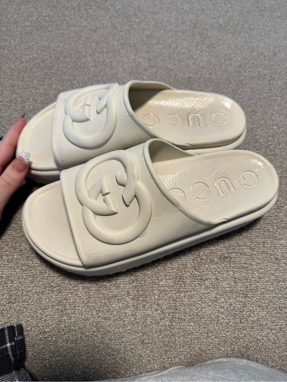 Gucci Cream GG Platform Slides